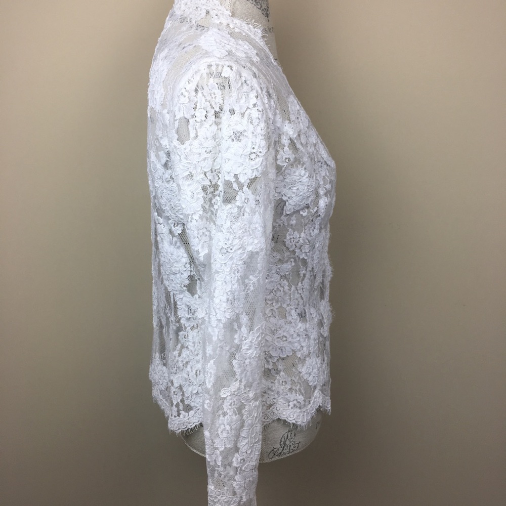 White Lace Wedding Jacket Cover 10 with Pearls - Picture 6 of 8